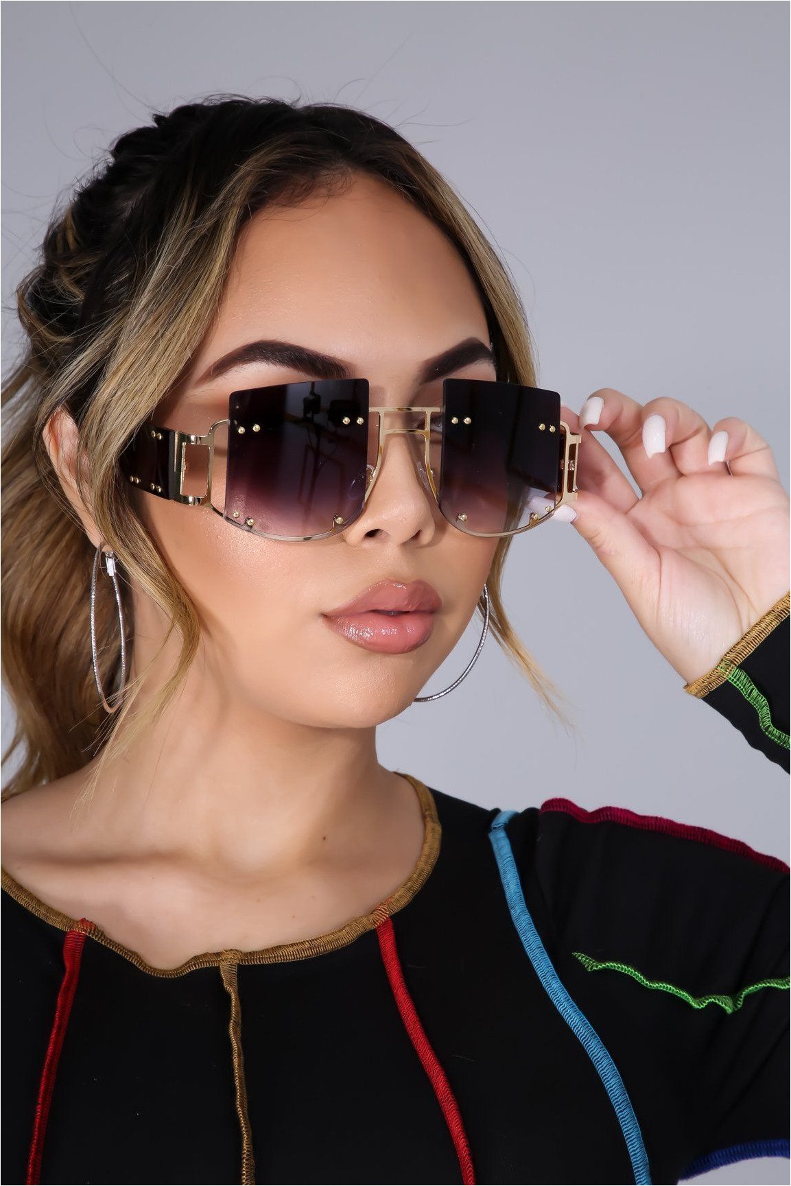 Hottie Oversized Studded Cut Out Sunglasses - DEEGODDESS CLOSET