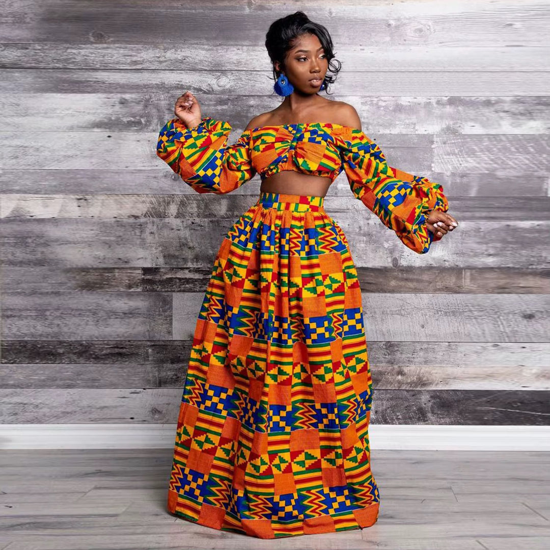 BENA African Polyester Print Skirt Set