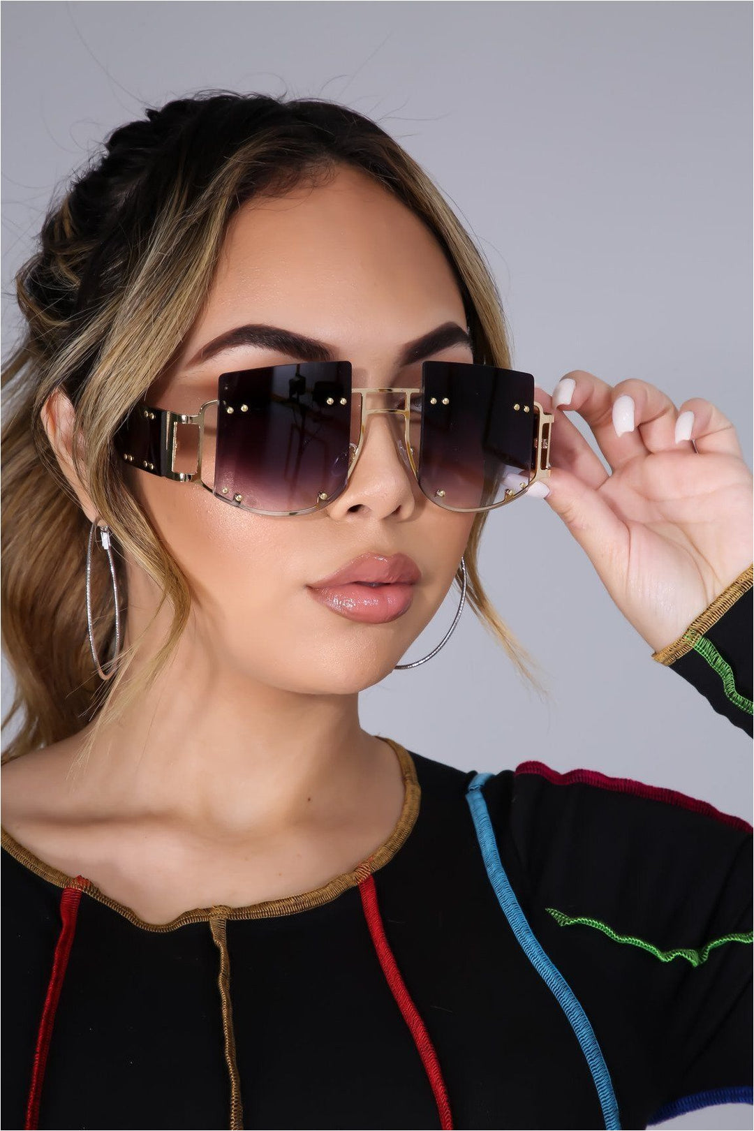 Hottie Oversized Studded Cut Out Sunglasses - DEEGODDESS CLOSET