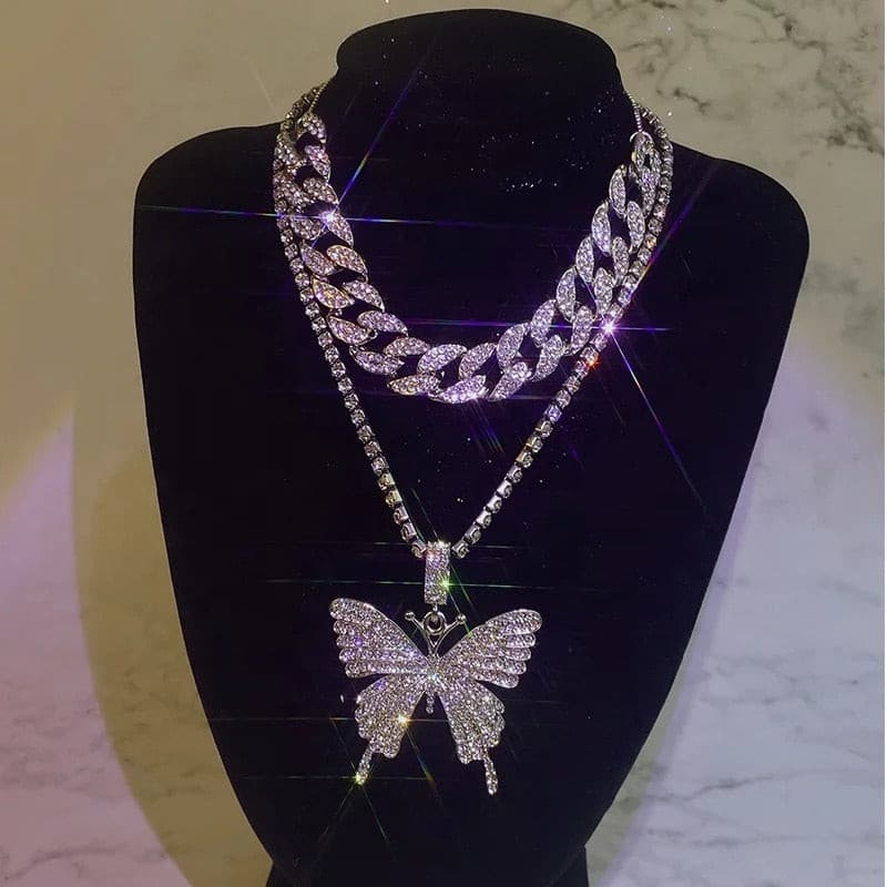 Icy Cuban Butterfly Necklace Set - DEEGODDESS CLOSET