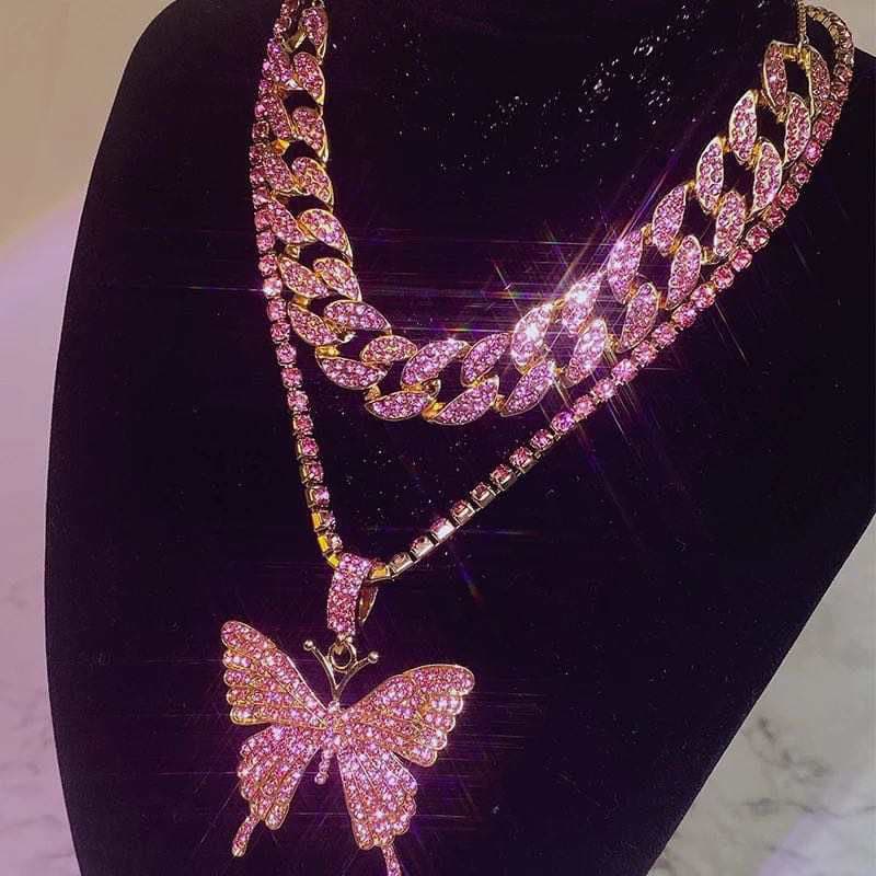 Icy Cuban Butterfly Necklace Set - DEEGODDESS CLOSET