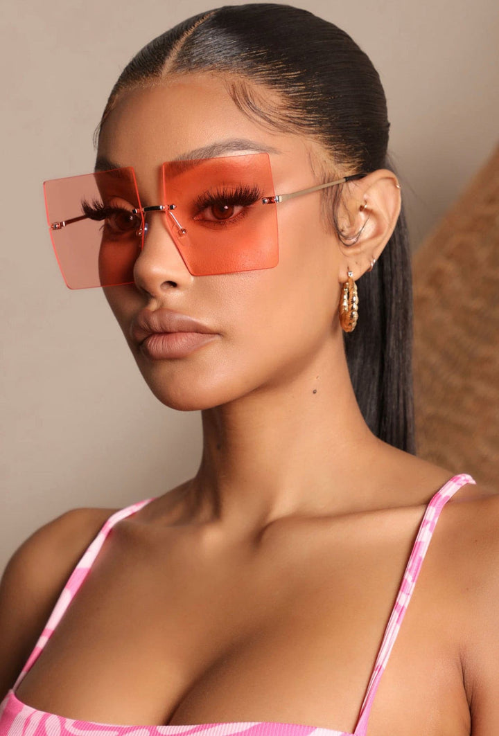 Be there Flat Top Clear Fashion Oversized Rimless Square Sunglass - DEEGODDESS CLOSET